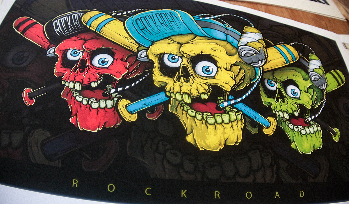 skull zombie fan cap swag bits figure print poster Retro rock notebook sticker old school pattern