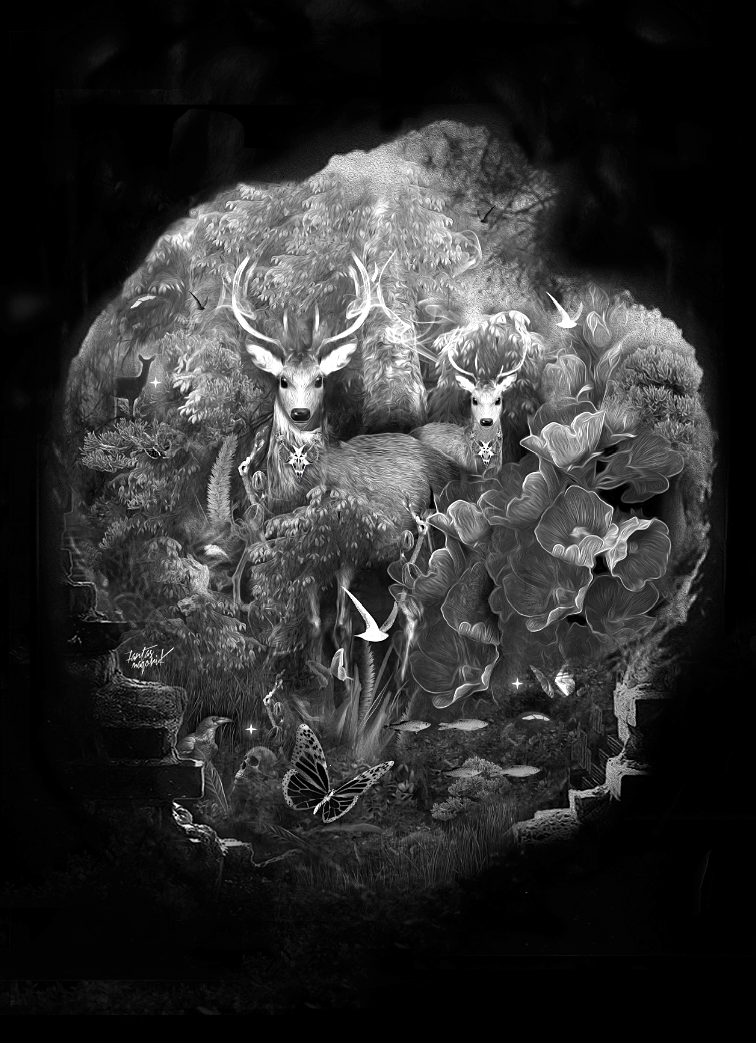 fantasmagorik nicolas obery dark fantastic forest black White disney animals vegetals iron STEAMPUNK vador adobe photoshop