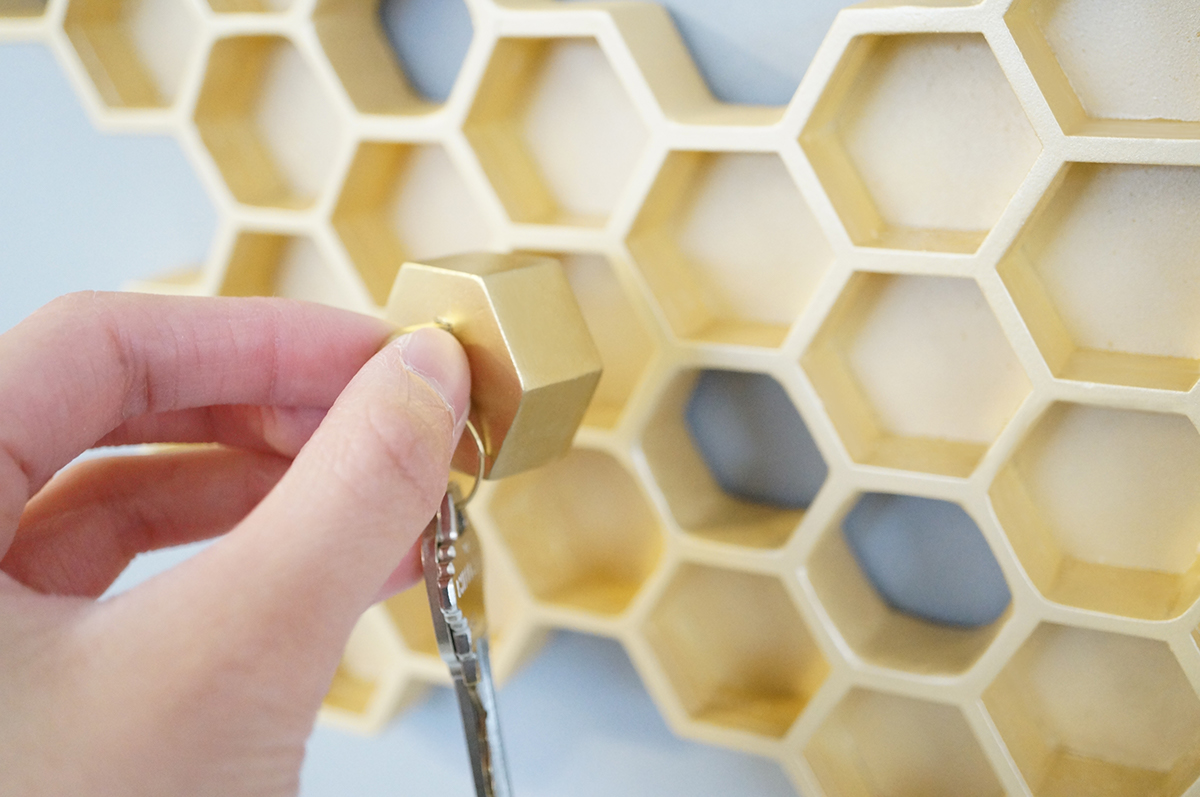 First Things First NYCxDesign fab honey keychains bee keyholder hexagon honeycomb beehive Retro