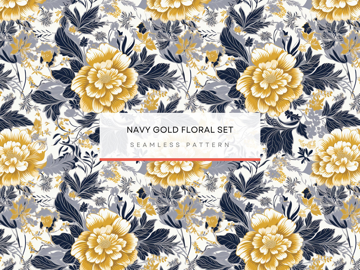 Navy Gold Floral seamless pattern
