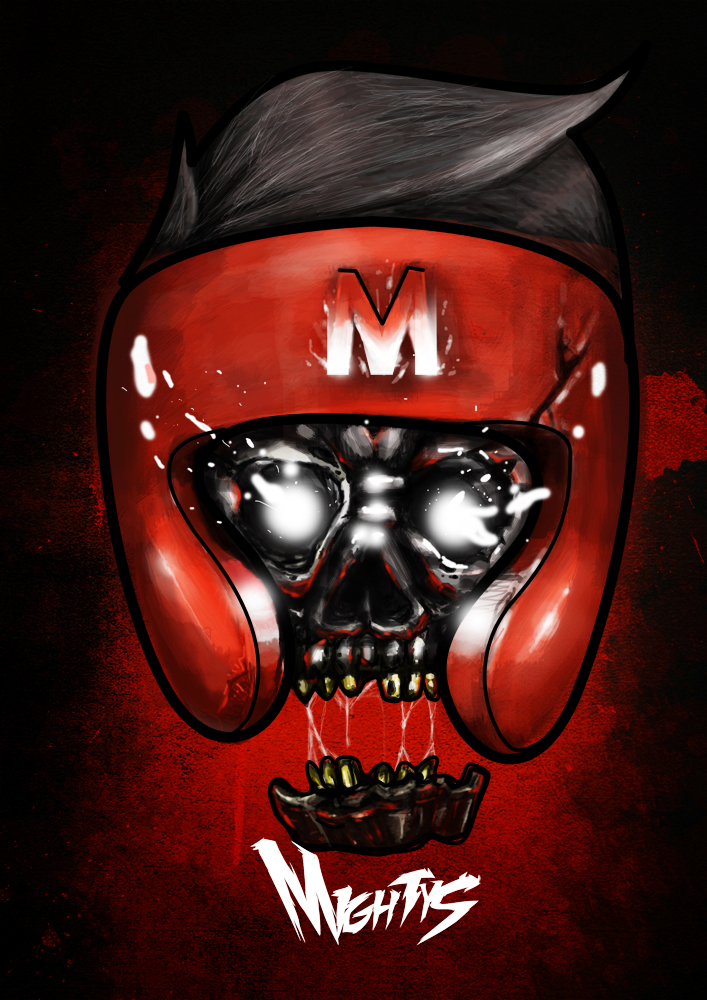 mighty's doodle ilustration draw paint wacom tough red Boxing skull ghost helloween glow blood