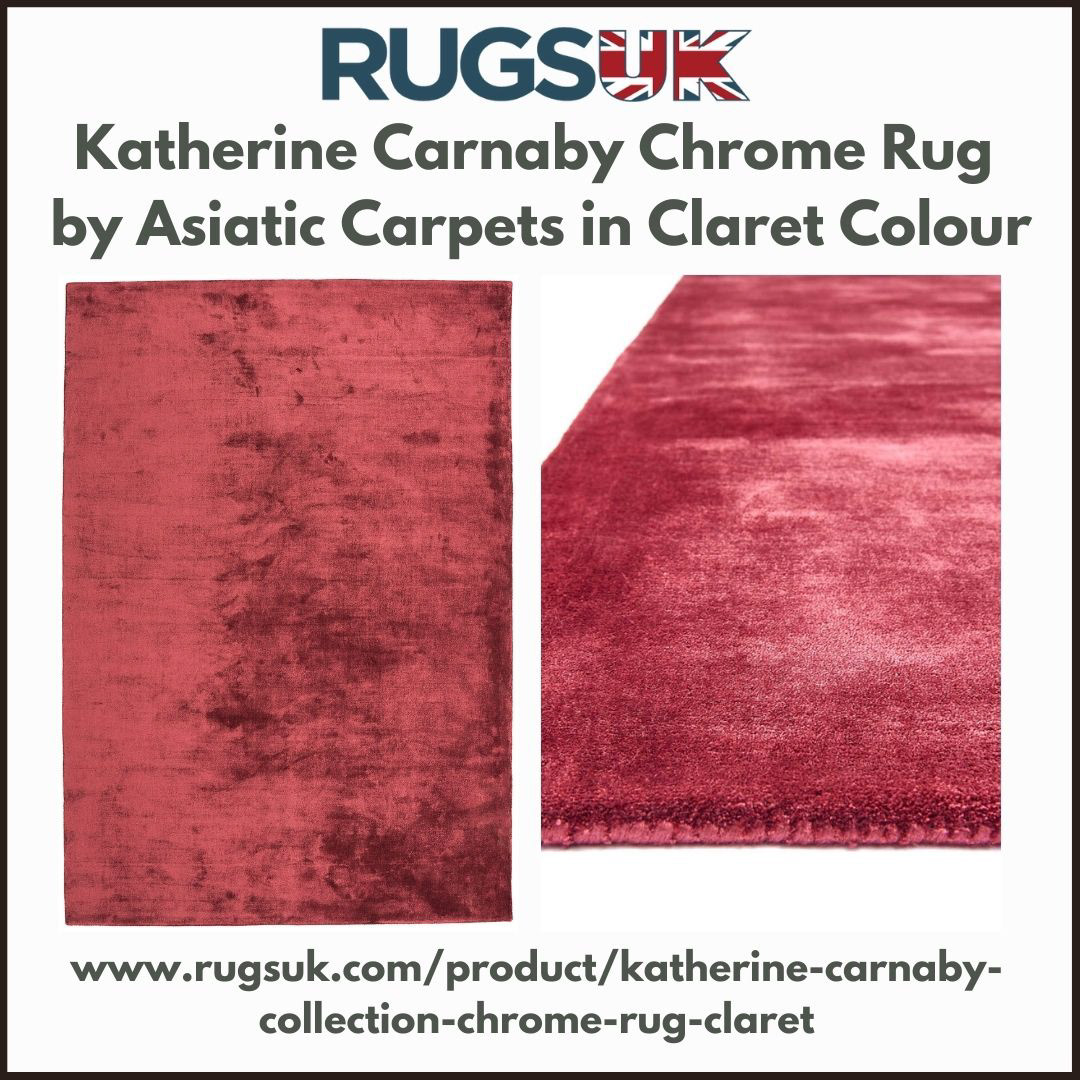 Katherine Carnaby Chrome Rug by Asiatic Carpets in Claret Colour features the silky viscose pile