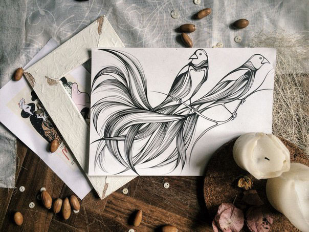 artwork sketches birds fish animals