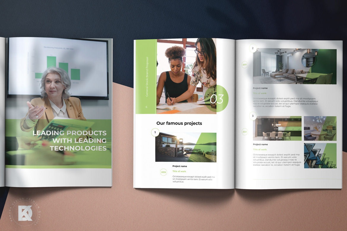 brochure green InDesign infographic Kahuna pitch print Project Proposal template