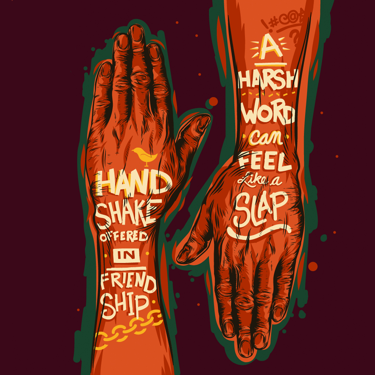 #thebullyprojectmural Brian Yap adobe draw fist tattoo hands protest bully adobe Mural lettering handdrawn tablet iPad vector