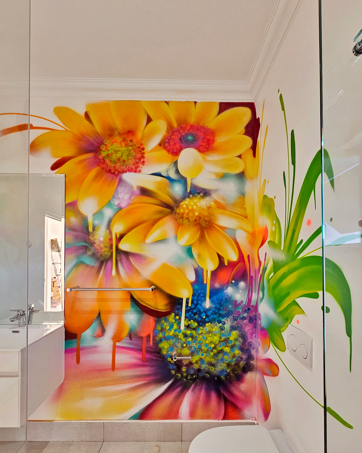 bathroom Flowers colour art artwork Mural home