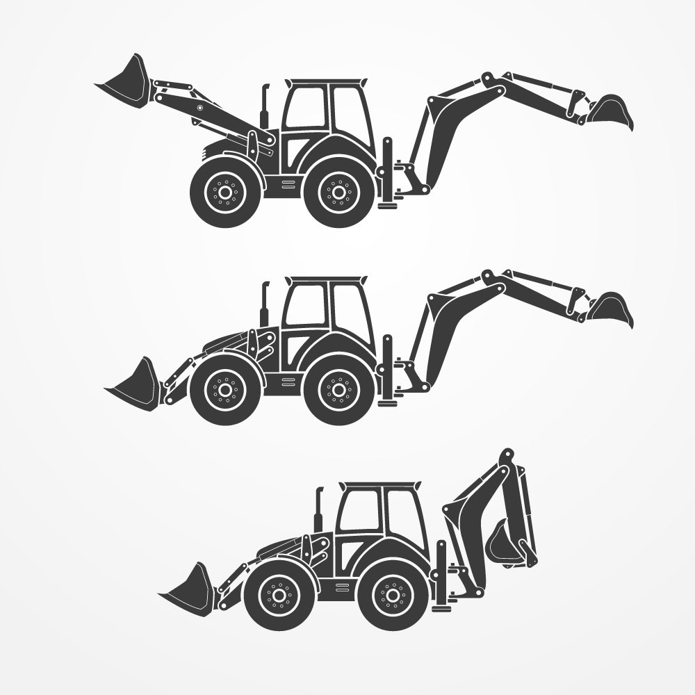 Excavator dig Loader construction yard biuld shovel Tractor bulldozer industry Work  machine mover backhoe Silhouette hidraulic