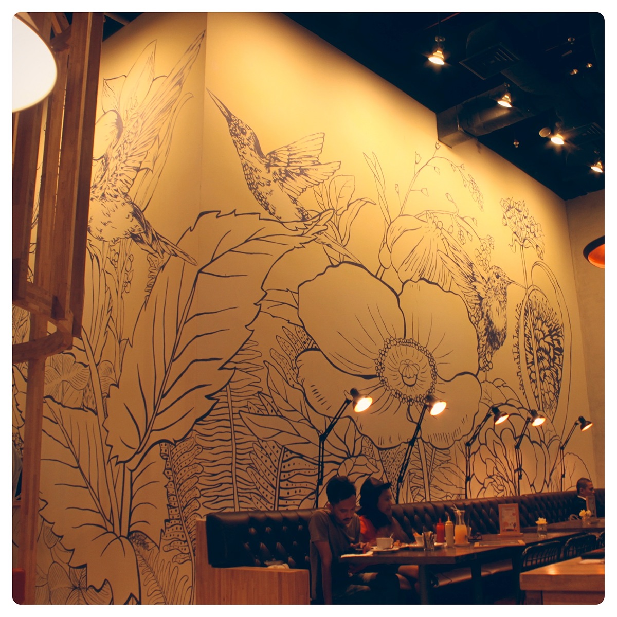 Mural  design interior cafe bird animal floral flower decoration wall coffeeshop hipsters jakarta Nature Resto restaurant