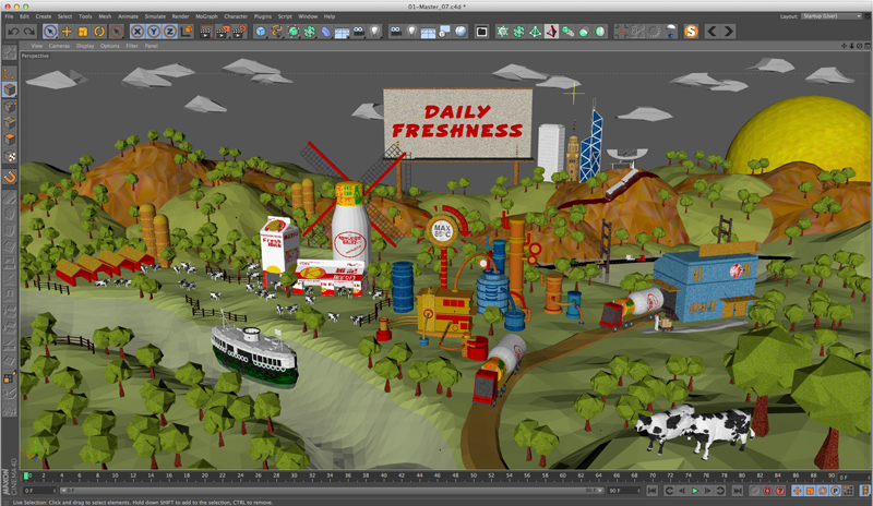 kowloon dairy 3D Render lowpoly Low Poly farm Hong Kong c4d cinema 4d model 3D illustration Landscape milk Dairy sketches