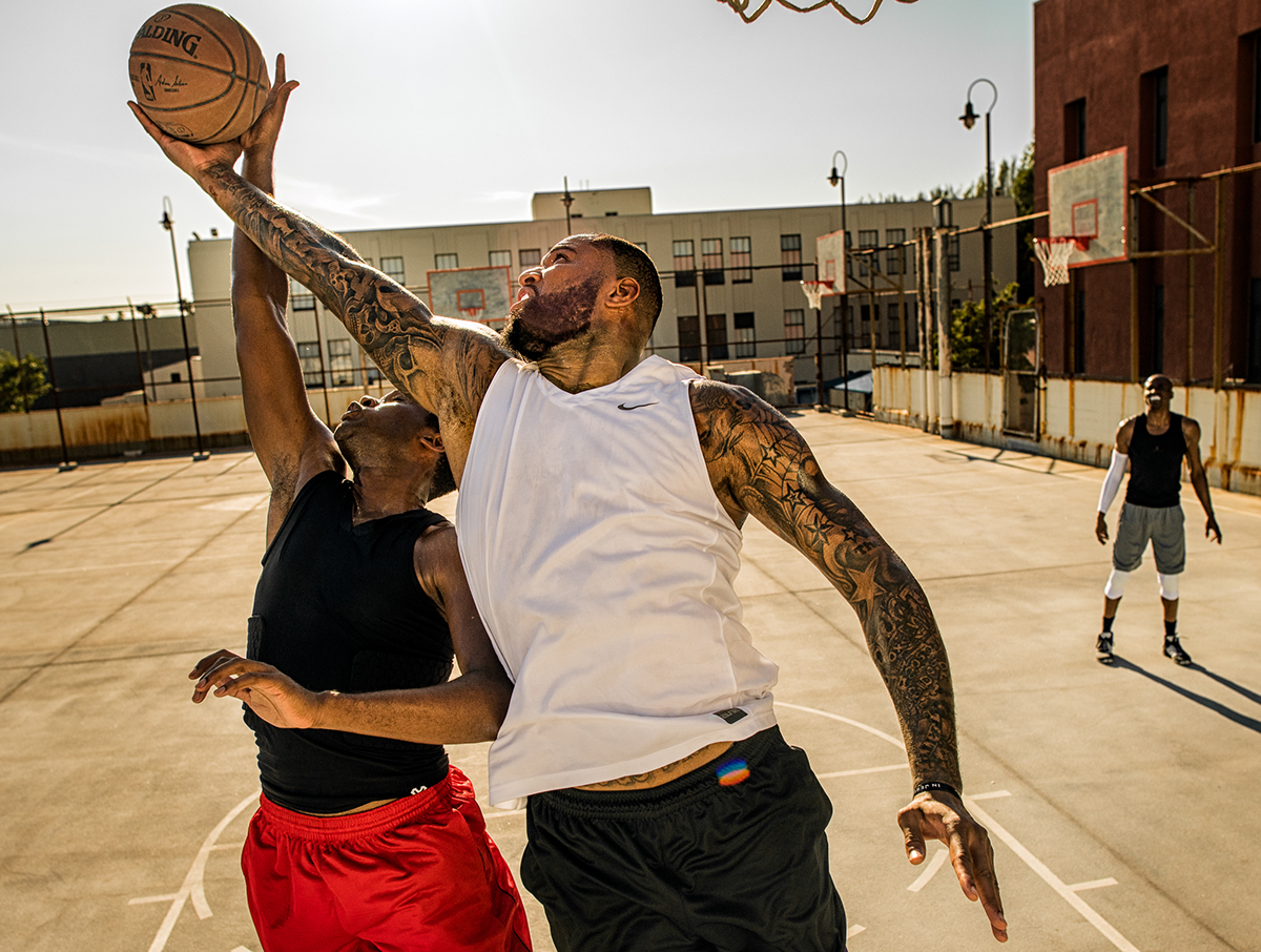 basketball NBA Cousins Street sport sports action Los Angeles roof sunset sweat Outdoor court