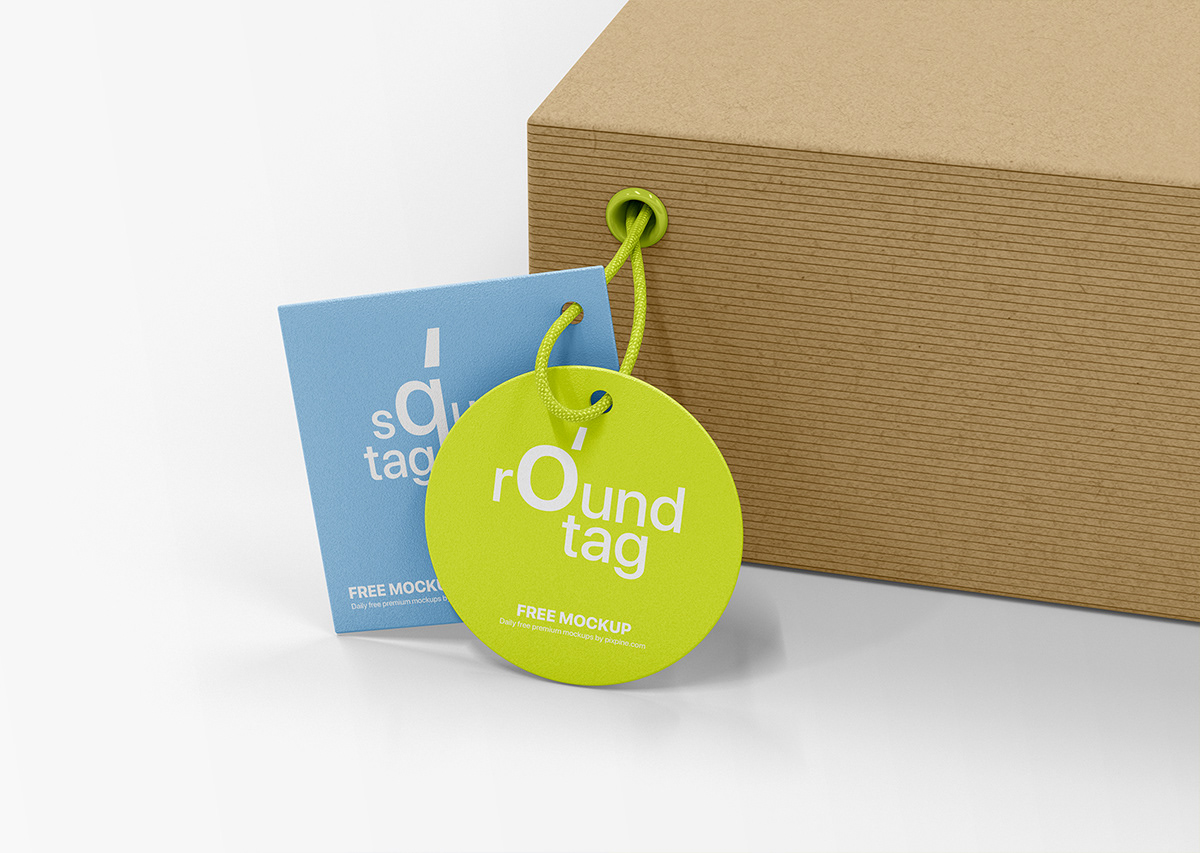 box branding  design free mockup  hanging Label Packaging price psd template tag