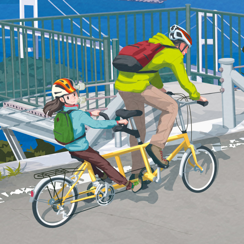 adobe illustrator vector people kids journey four seasons Bike japan ILLUSTRATION  Landscape