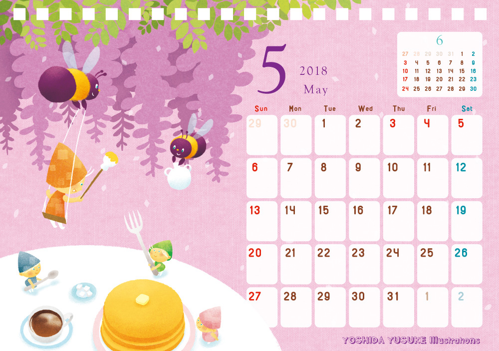 calendar May bee flower child purple hotcake Sweets