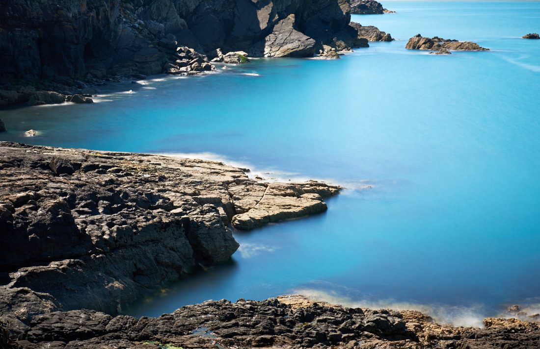 yonder Blue Yonder seascape long exposure outcrop rocks West Wales UK blue Coast