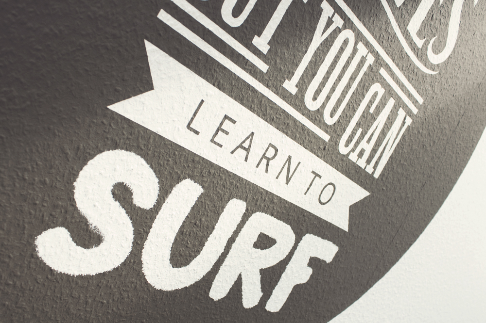 Surf surfing quote font process art lettering design Mural wall brown brush