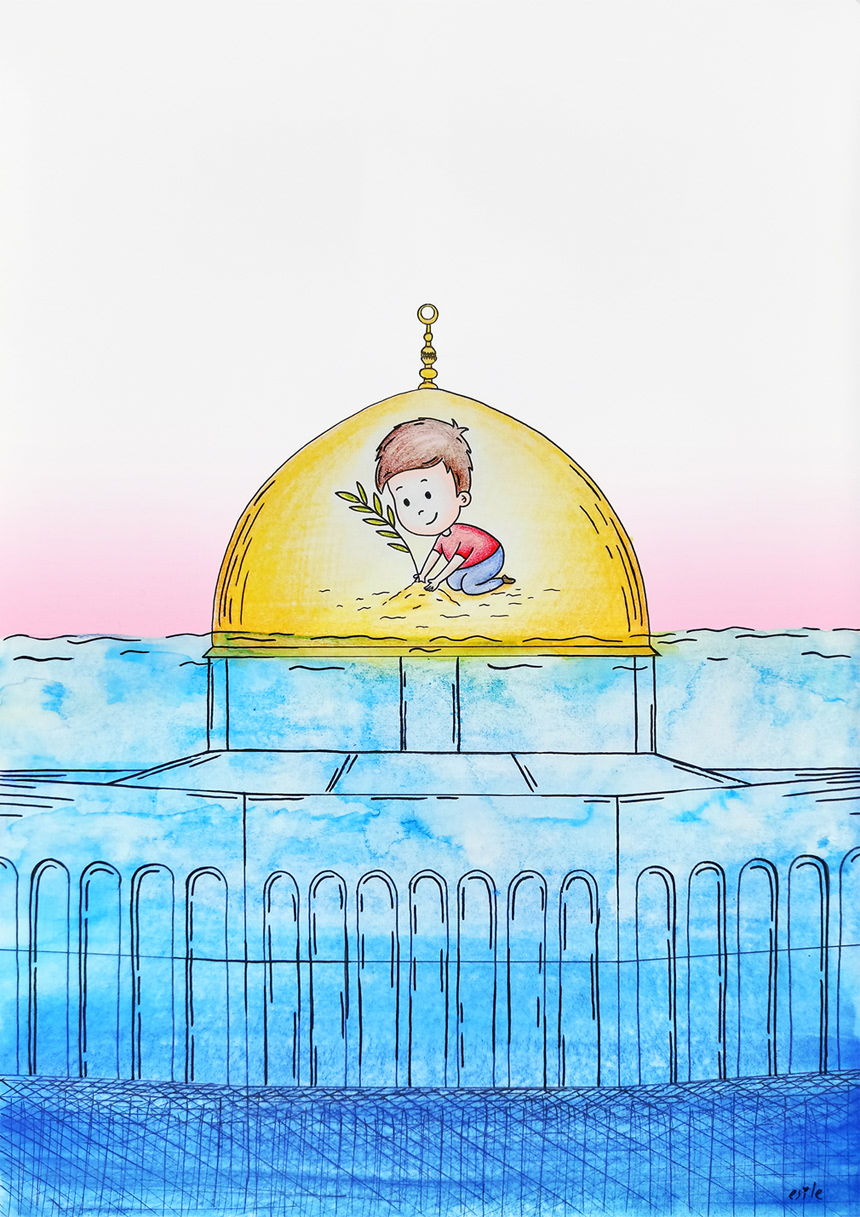 art artwork cartoon esile altunışık ILLUSTRATION  jerusalem kudus painting   watercolor ירושלים