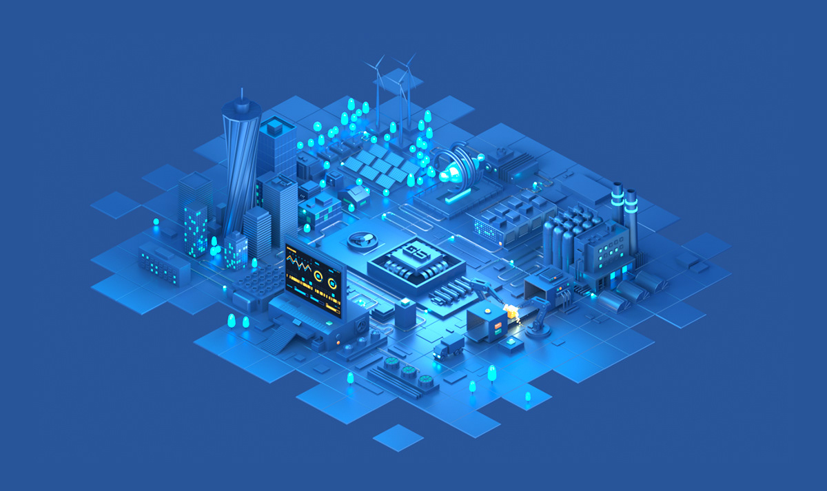 animation  c4d cinema4d city factory IoT Isometric motion octane Render