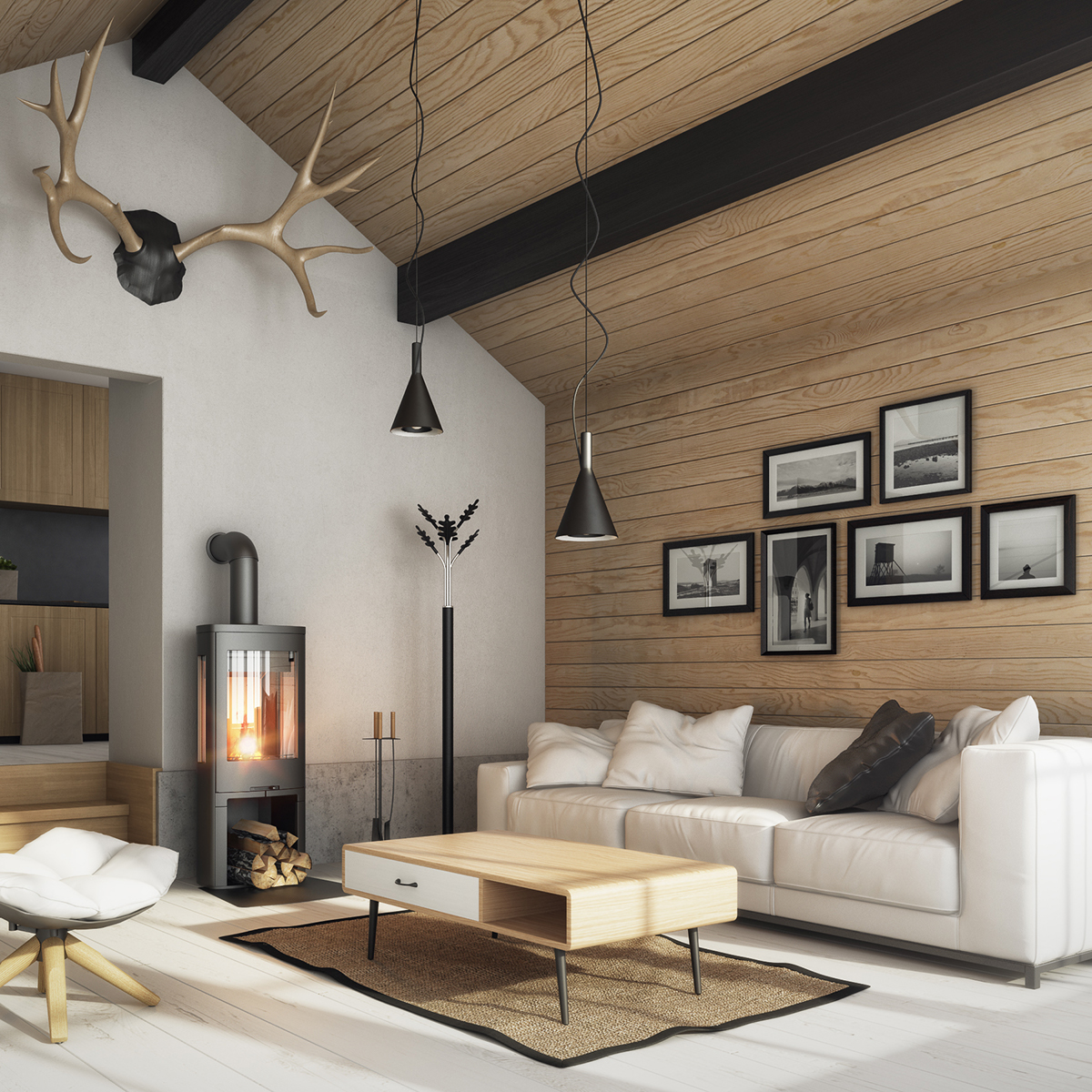 norway norwegian mountain sea cabin Interior exterior wood Scandinavian light fireplace