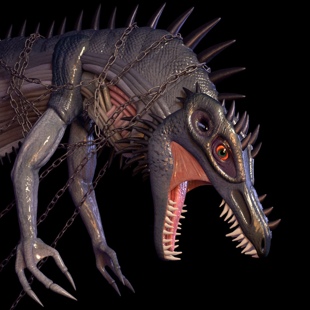 dinosaurs dragons chains monster 3D creature eyes Realism mutation spinosaurs spino Spines Flames vray Zbrush
