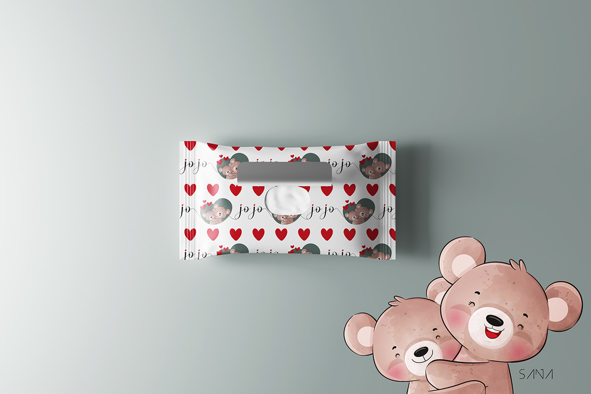 Wet wipes Packaging packaging design product design ILLUSTRATION  cute clean happy Love