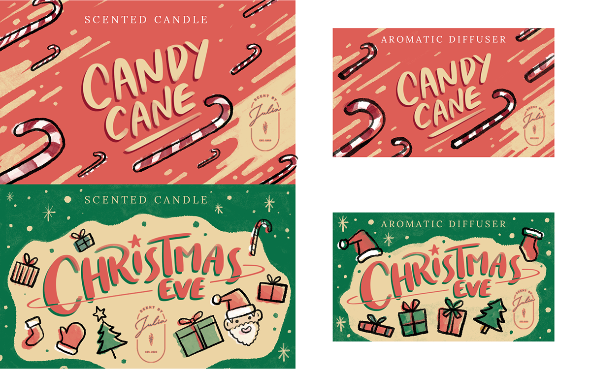 Christmas christmas design scented candles box design Brand Design Seasonal design Santa Claus reindeer xmas Holiday
