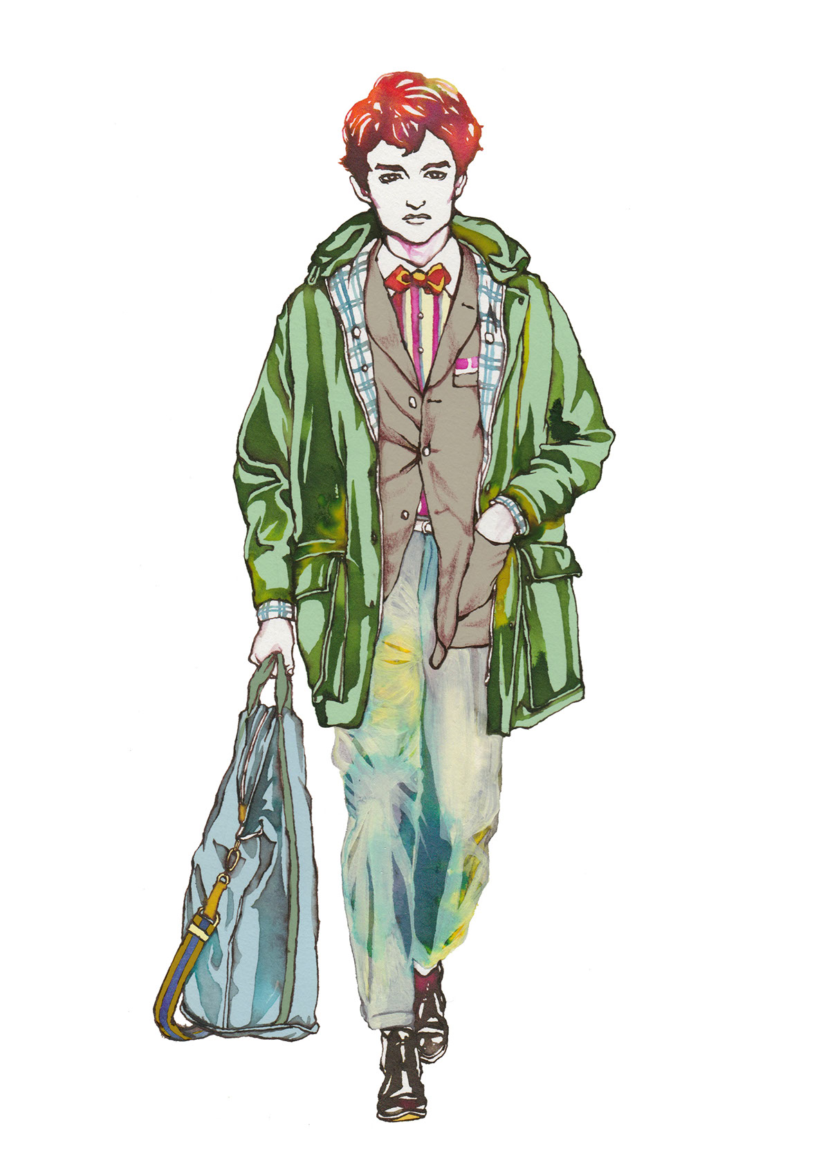 Dunhill gucci fendi pringle of scotland katie eary ss16 fashion week fashion illustration ink pencil model colours art pastel