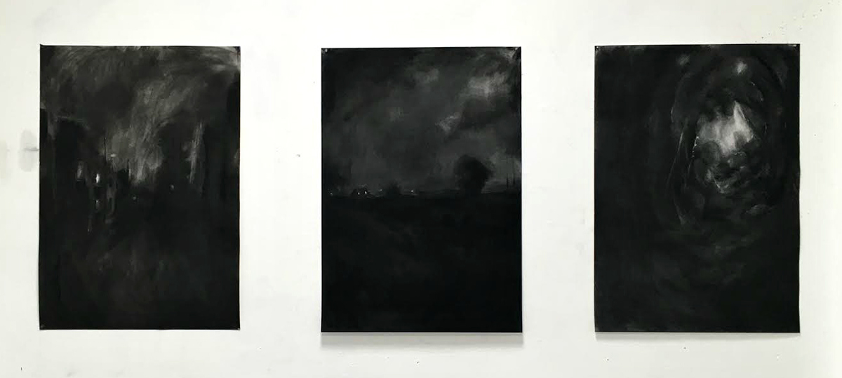 charcoal Drawing  landscapes cityscapes Ireland baullyvaughn myths dark nocturnal landscapes