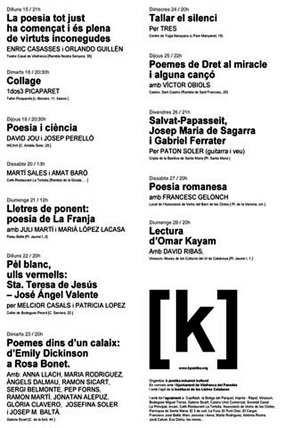 kinzena vilafranca Penedès poesia Poeta català cartell programa barcelona catalunya catalonia