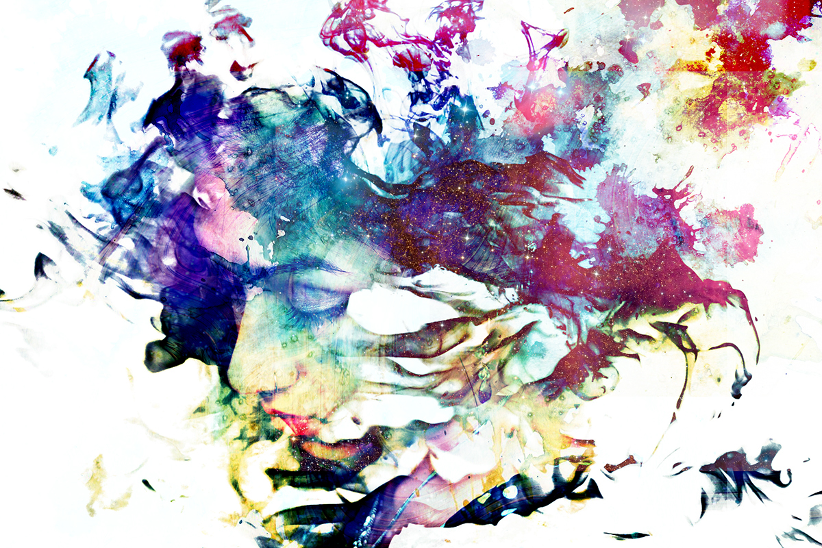 psychedelic portrait ink paint digital watercolor color