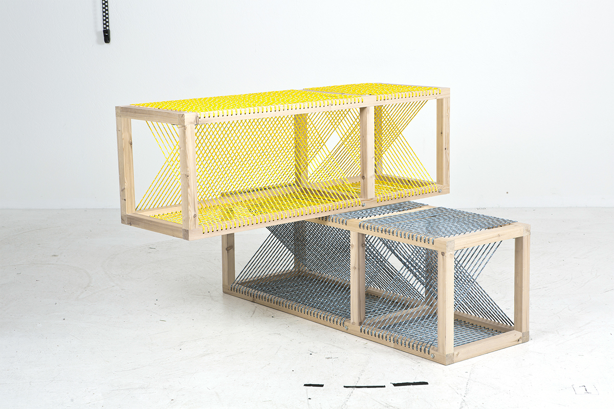 furniture bench strings transparent TWINE net fishing net yellow string wood larch icelandic design Mot series x
