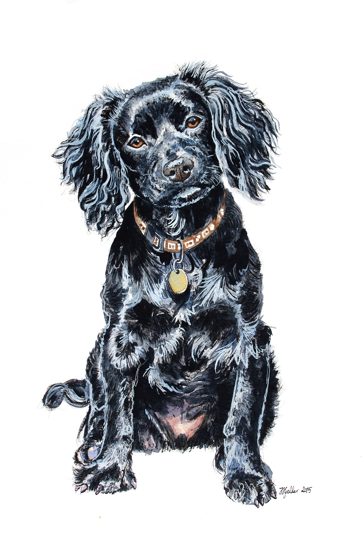 Pet Portrait dog spaniel commission watercolour ink pet painting dog portrait pet commission