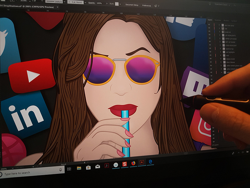 INFLUENCER social media girl bubble tea Sunglasses woman facebook instagram Twitch Linkedin