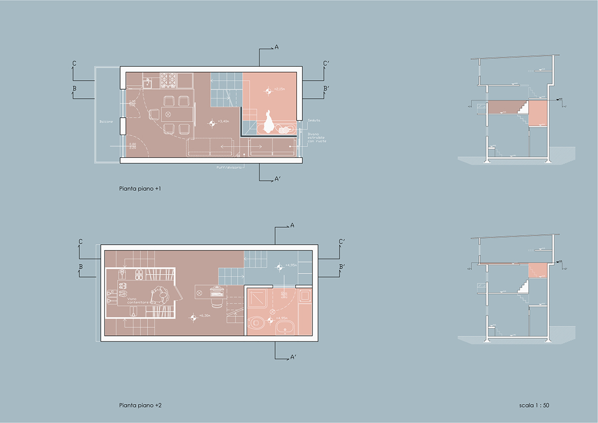 interior design  slumdog delimitations partitions visual partitions Space  tiles orange light blue small house