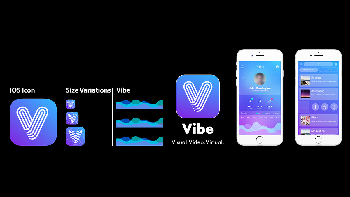 app social media habit forming vlog goal UI/UX sketch branding 