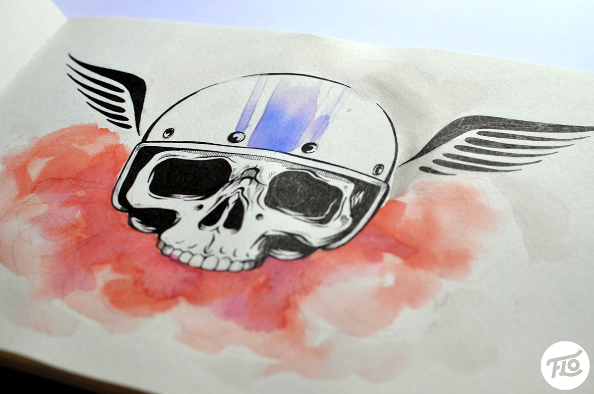 skull sketchbook carhartt girl flower watercolor