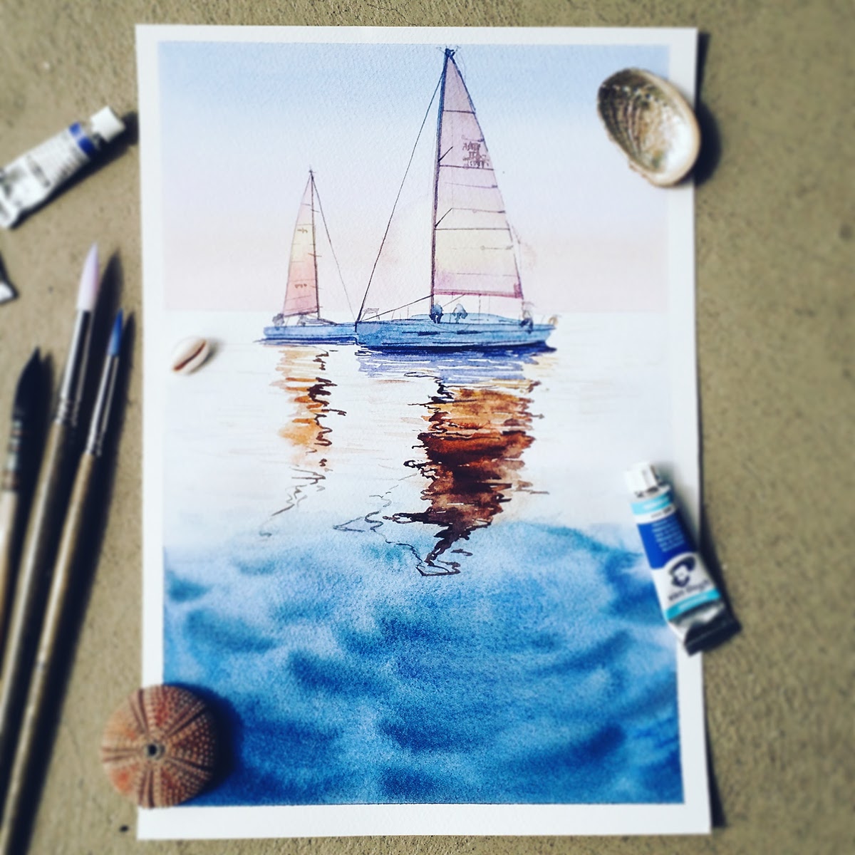 painting   watecolor watercolour ILLUSTRATION  Drawing  sea water Boats