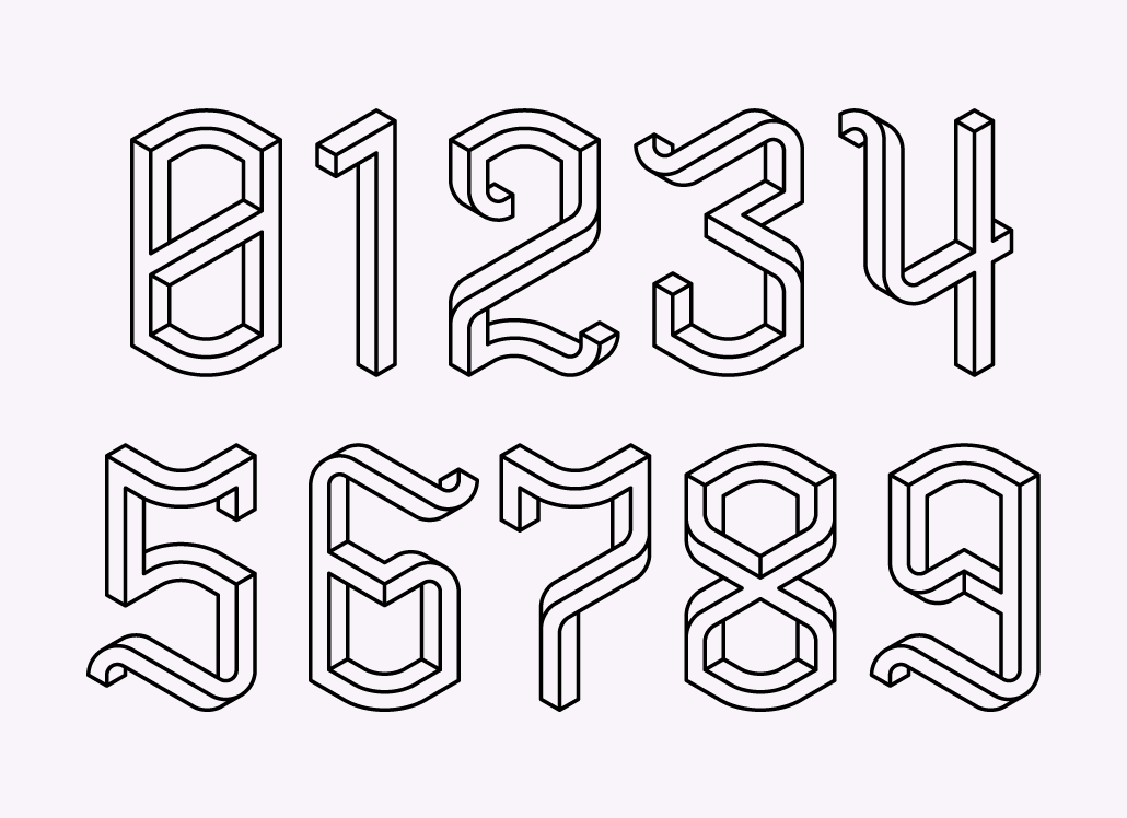 Display Isometric fantasy lettering alphabet linear Typeface isometry decorative font