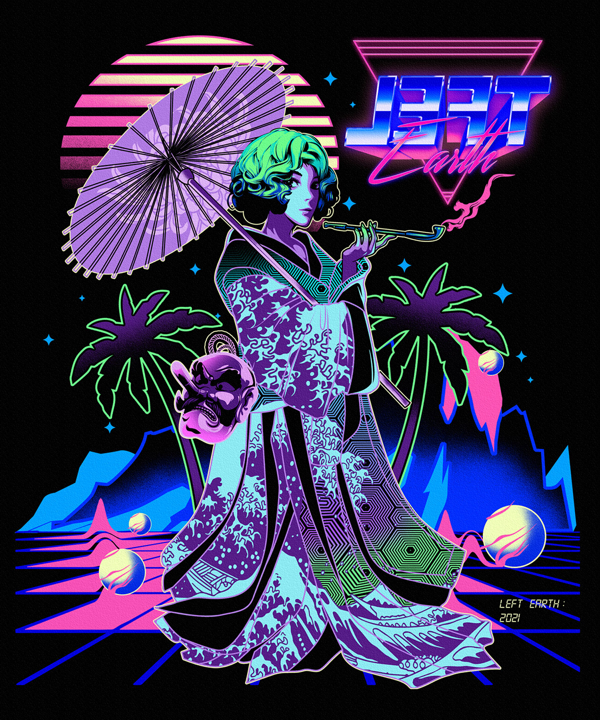 vaporwave aesthetic Cyberpunk album art cafe neon Retro streetwear car artwork