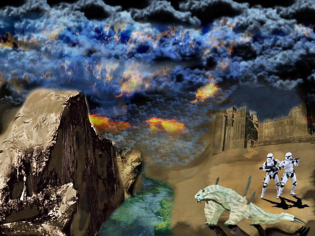 stormtroopers creature mountains creek clouds Sun colours Shadows