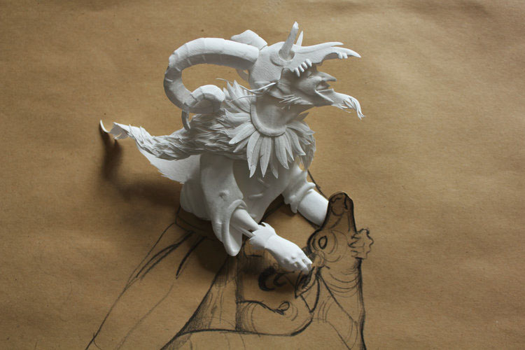 papercraft paper art paper sculpting ILLUSTRATION  devil