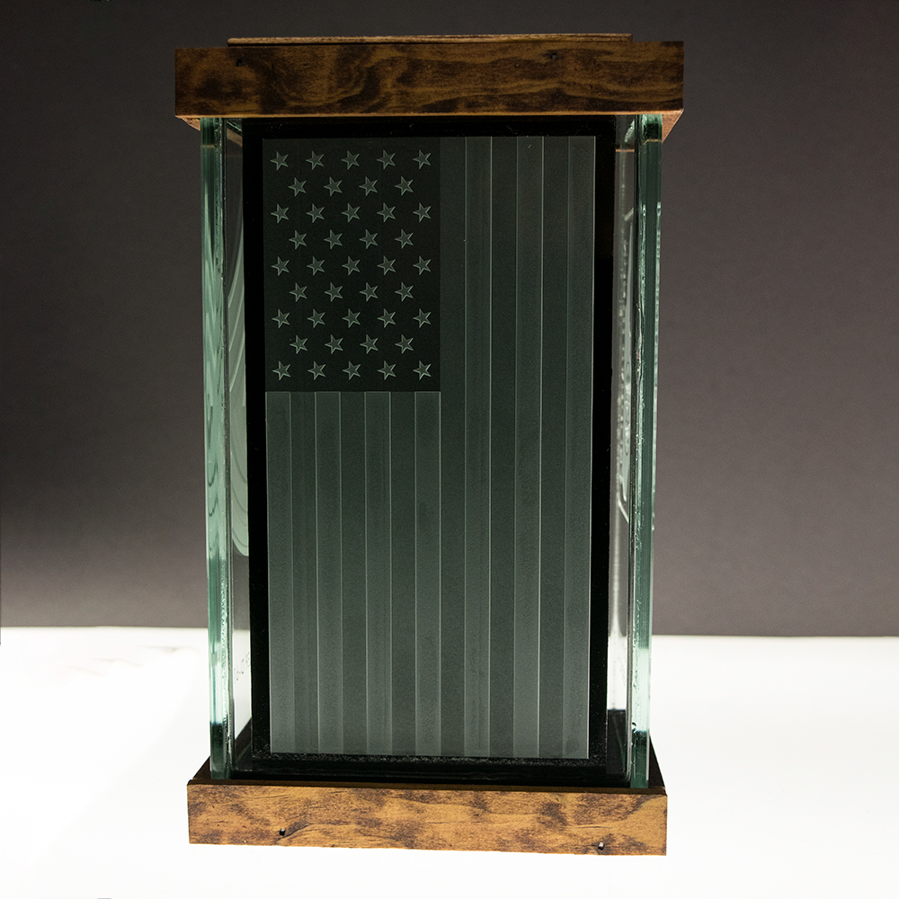 etched glass box award carving Sandblasting badge flag symbols eagle