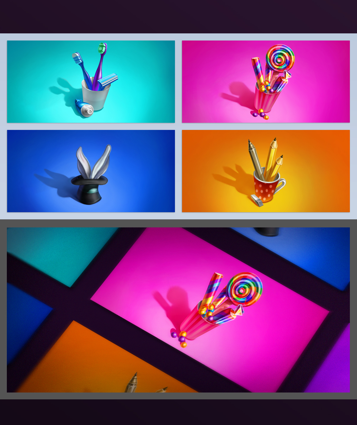 Candy pencil rabbit in the hat toothbrush icons