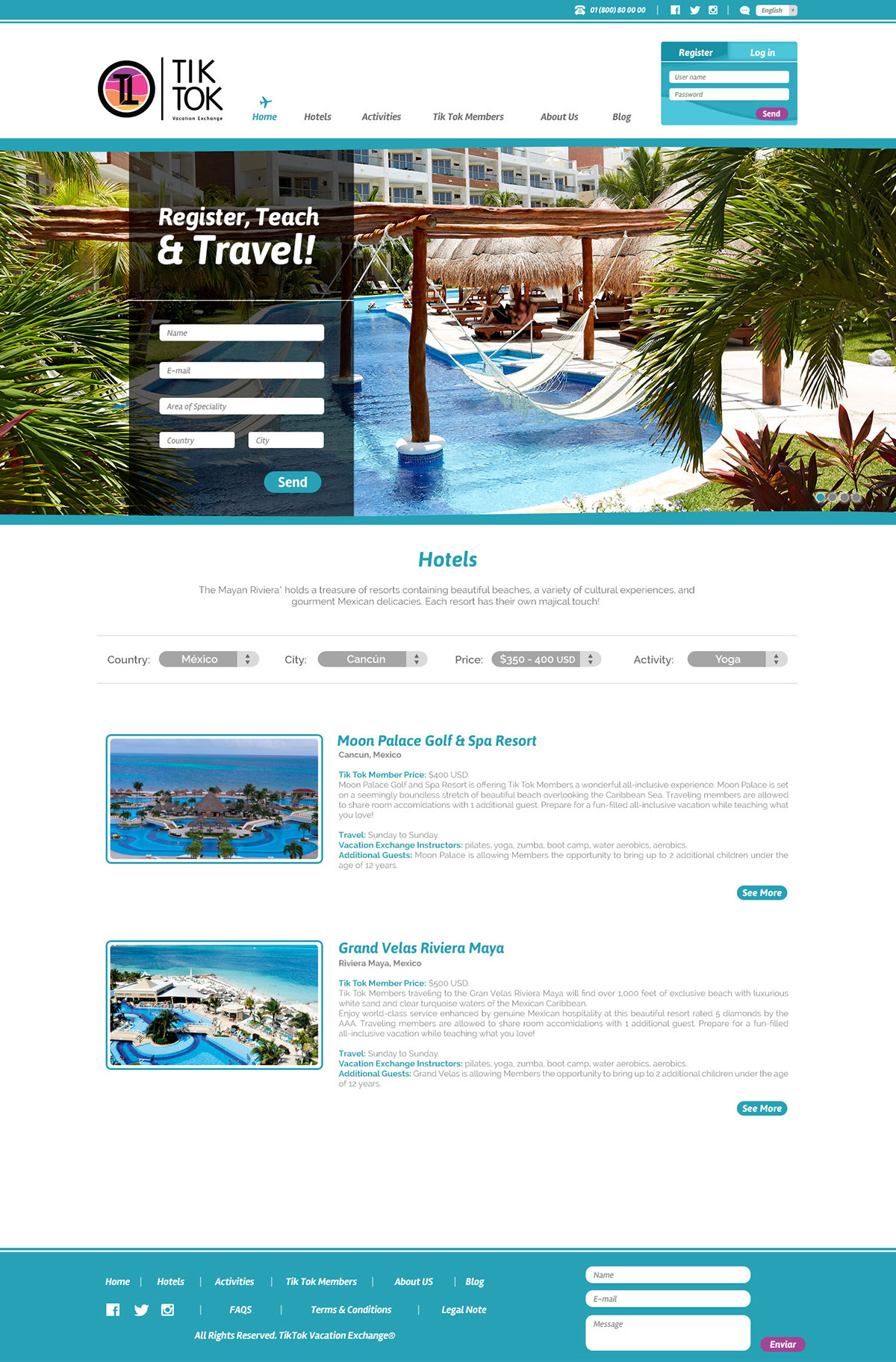 tik tok travel exchange pagina web diseño gráfico Diseño web web responsive vacaciones intercambio