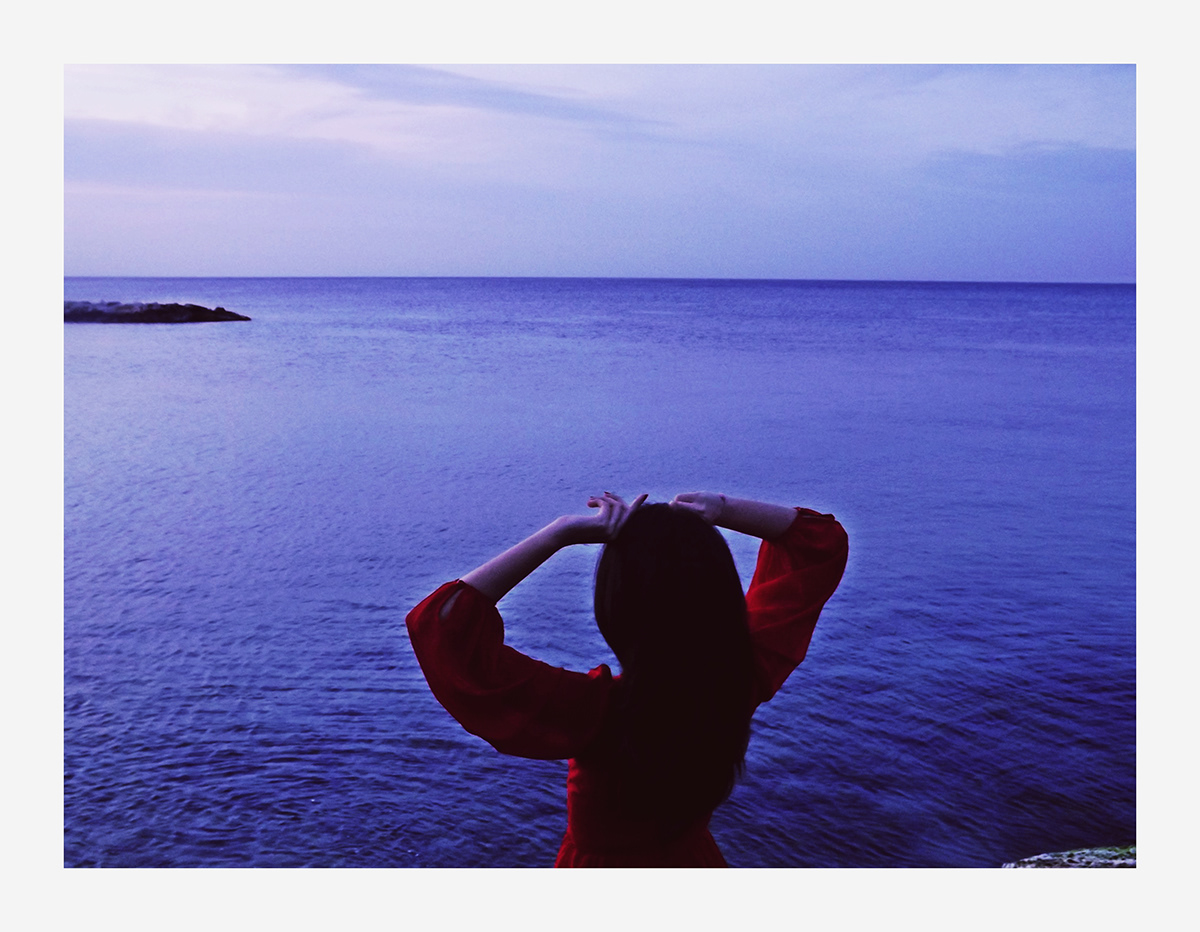 girl Seaside waves Ocean bluehour sunset reddress Clothing sensual romantic skinny beauty amazing wander Travel