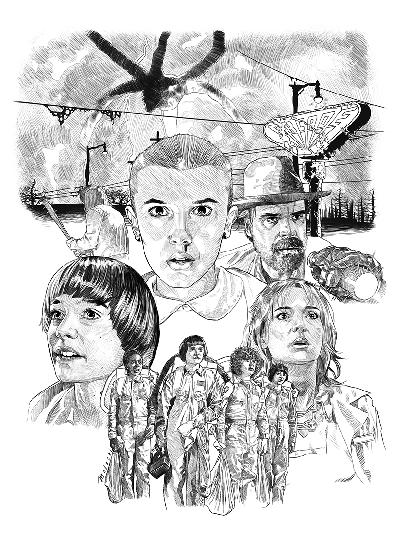 StrangerThings poster ILLUSTRATION  Retro 80s horror thriller Netflix alternative movie poster fanart