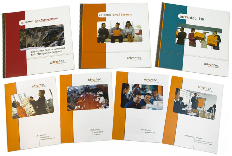 corporate brochures bright colors orange die-cut