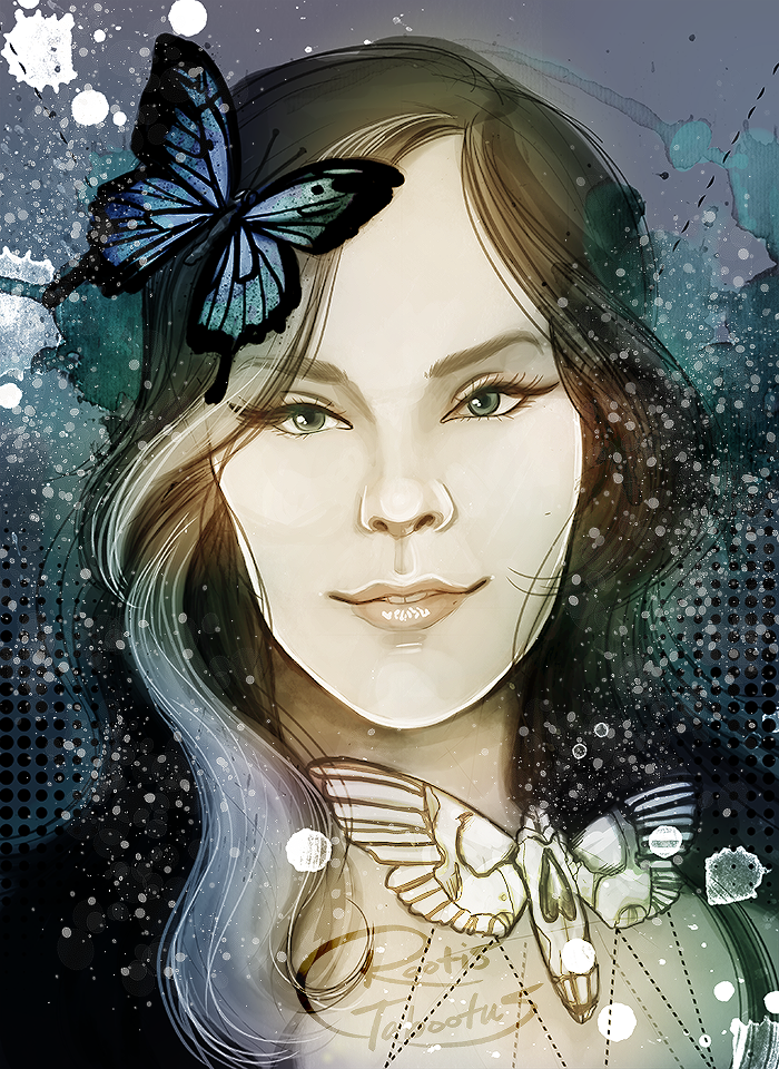 portrait digital watercolor butterflies