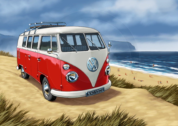 volkswagen VW t1 Caravanette camper beach cornwall Surf stormy automotive   Auto car Classic vintage vw bus