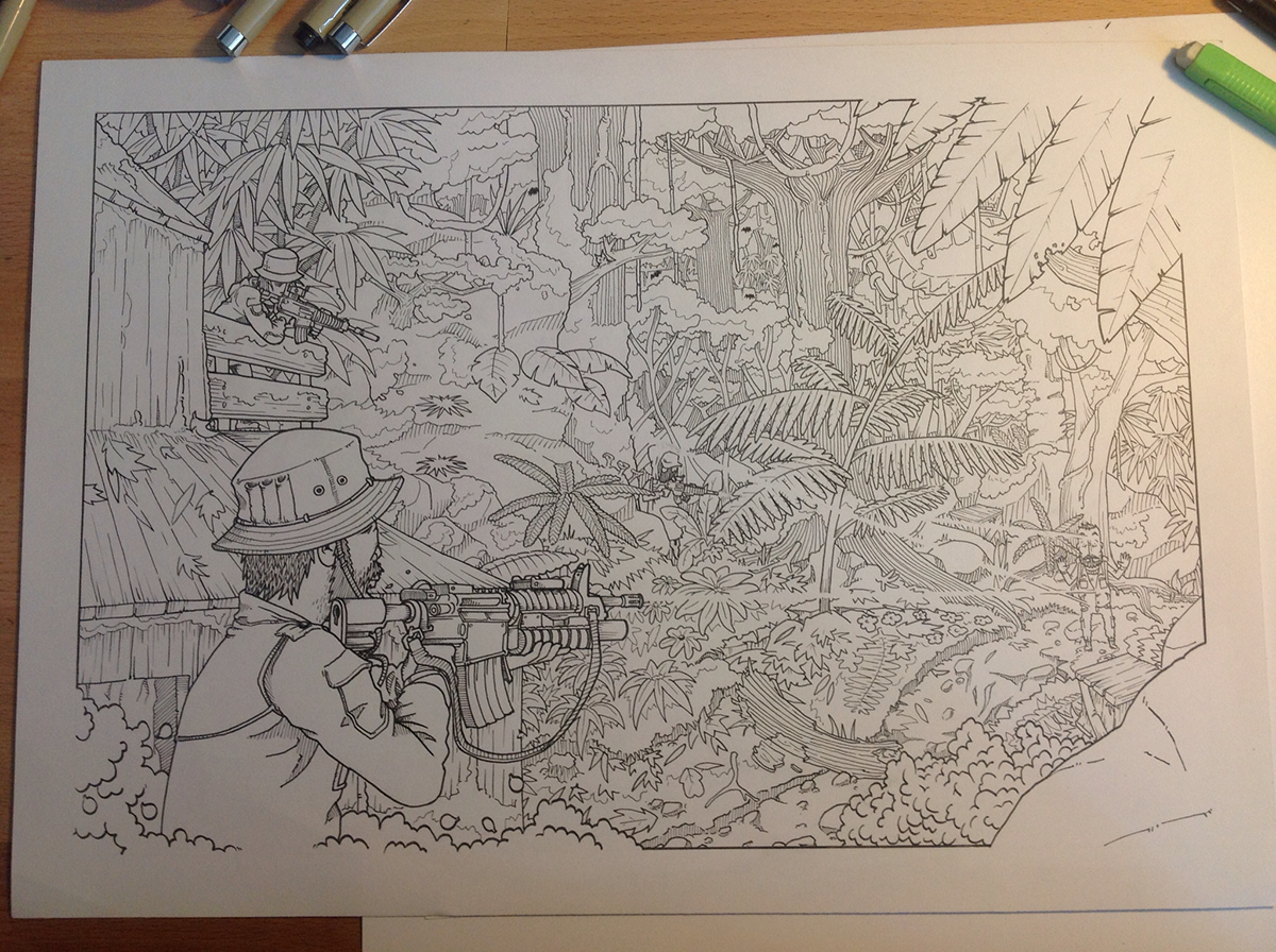 jungle Hanoi Vietnam m4 armes guns dessin comics Bd Nash  predator micron détails forêt Wood