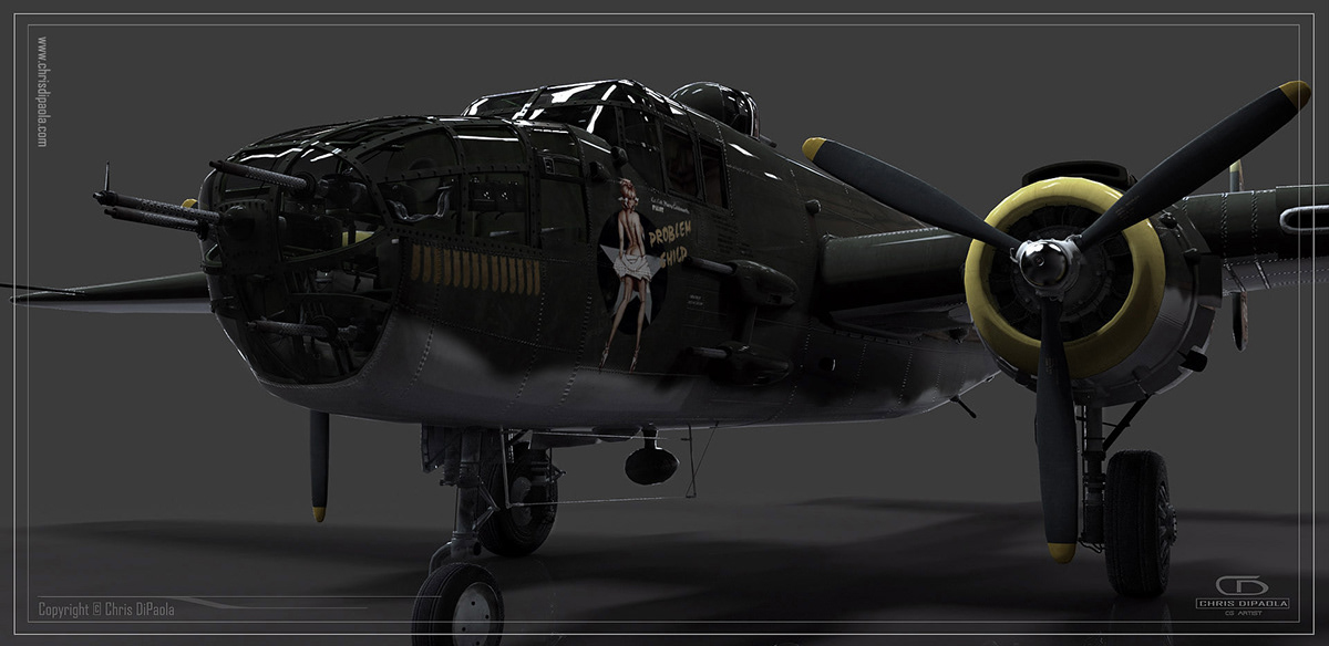B25 bomber WWII World war 2 3D Vehicle airplane mitchell model HardSurface